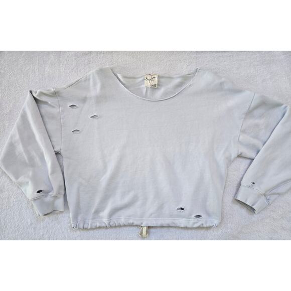Offline By Aerie Sweatshirt Med Baby Blue Distressed Cropped Off The Shoulder - Picture 1 of 5